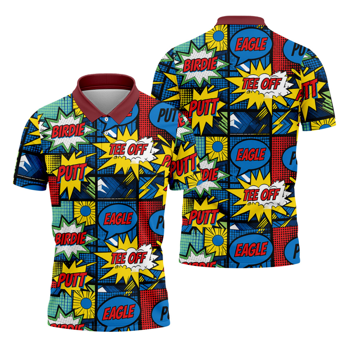 Birdie Tee Off Putt Comic Golf Shirt, Men's Golf Shirt, Golf Apparel For Men