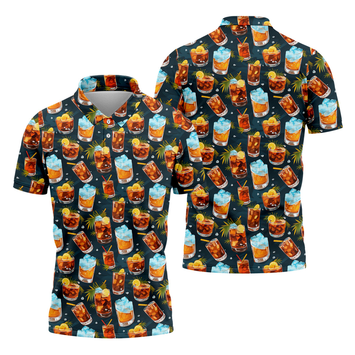 Summer Cocktail Pattern Hawaiian Golf Shirt, Mens Golf Apparel, Golf Polo Shirts For Men