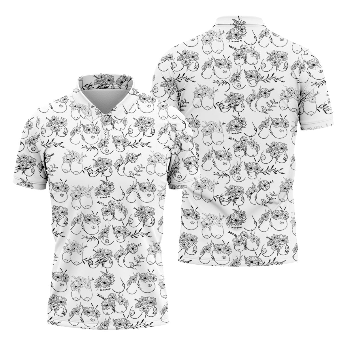 Floral Boobs Line Art Golf Polo Shirt, Men’s Golf Polo, Golf Tops For Men
