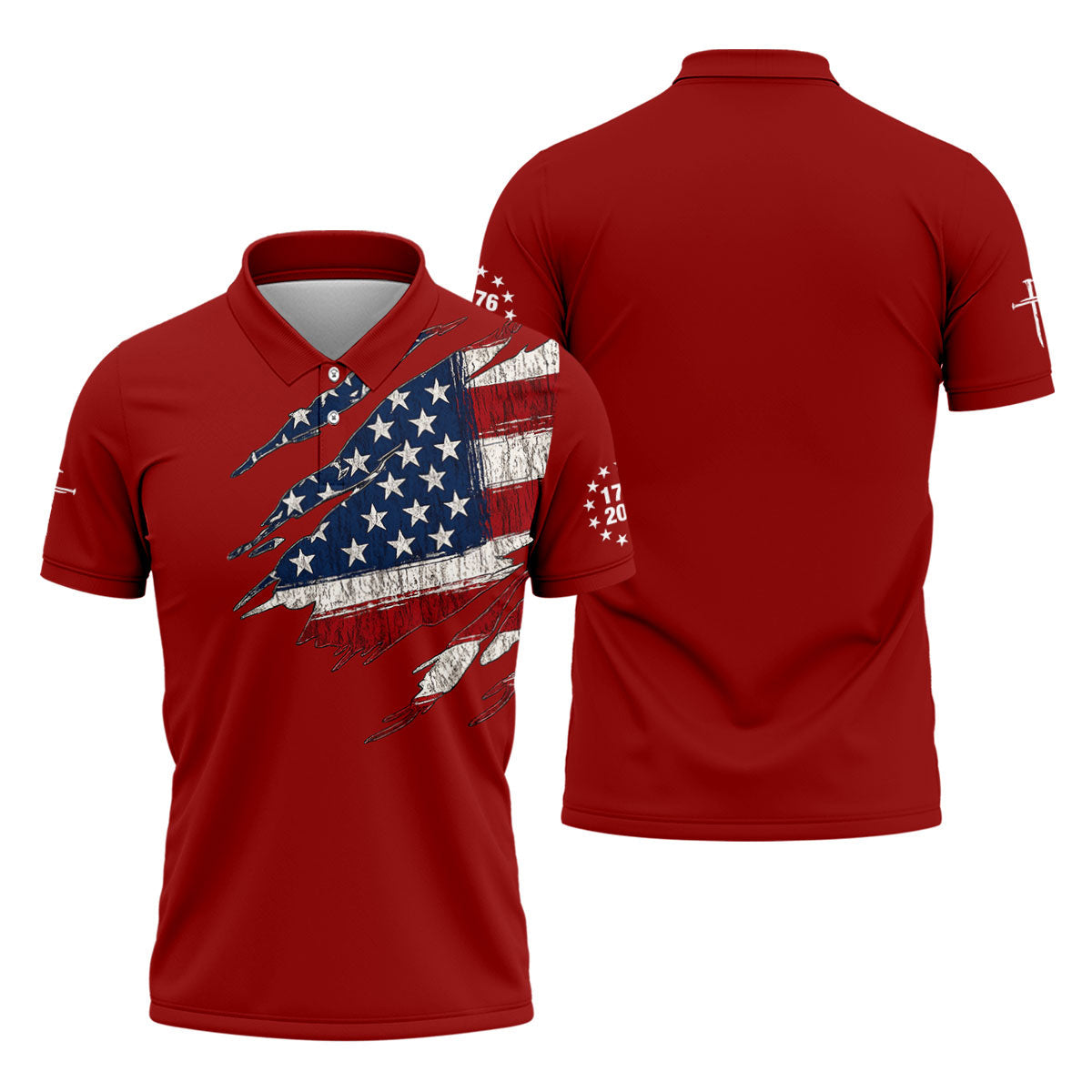 250th Anniversary Faith Cross Distressed USA Flag 4th Of July Golf Shirt, Patriotic Golf Shirt, Polo For Men