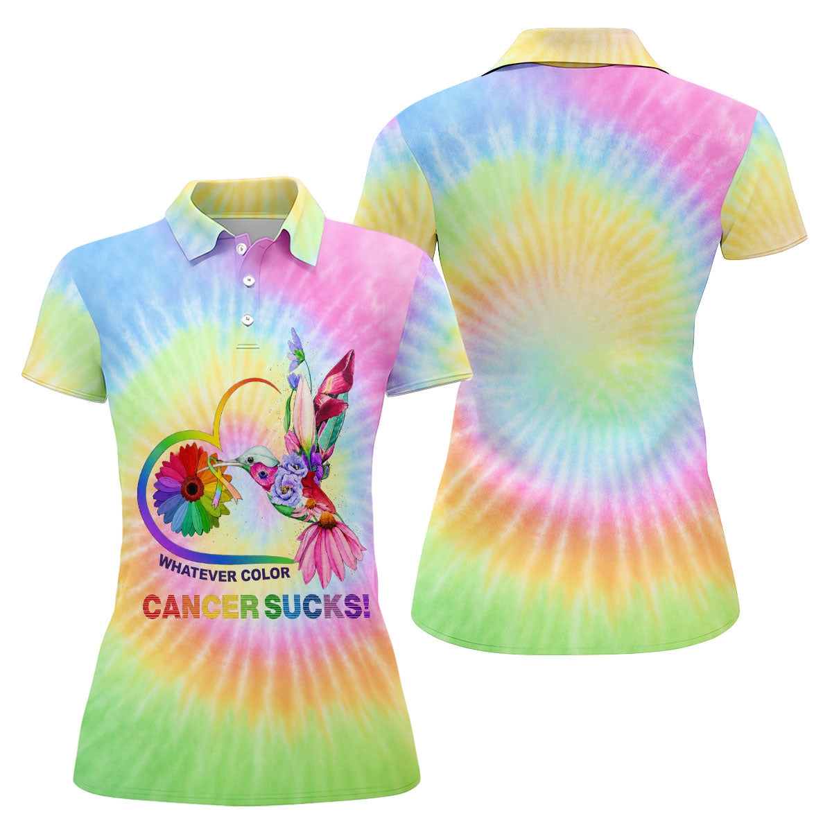 Whatever Color Cancer Sucks Hummingbird Polo Shirt, Golf Shirts For Women, Ladies Golf Top