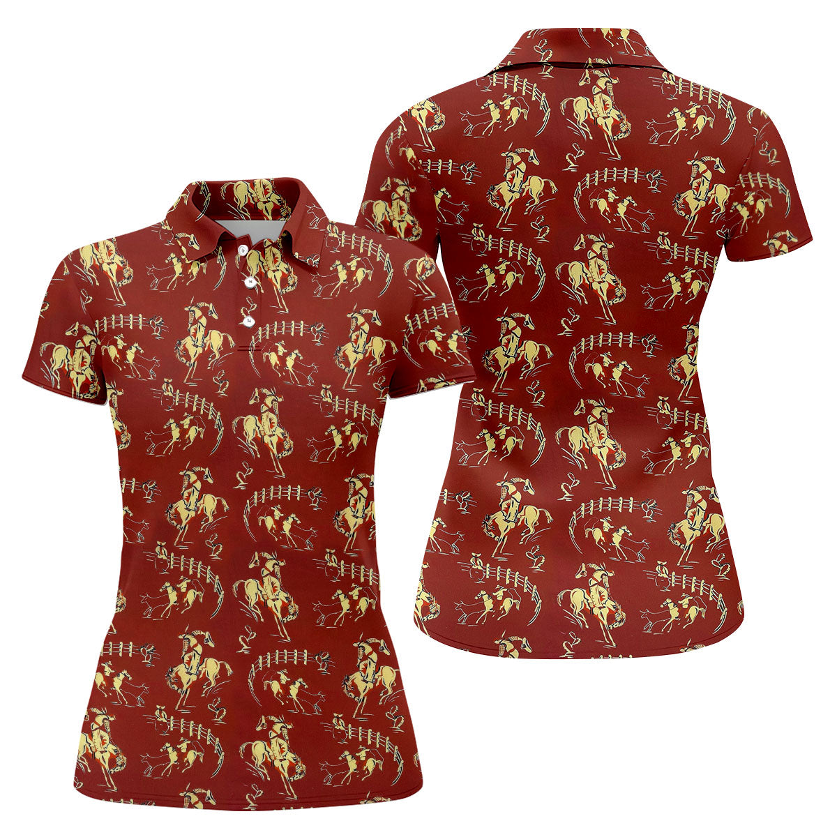 Vintage Rodeo Cowboy Pattern Golf Polo Shirt, Women's Golf Apparel, Ladies Golf Shirt