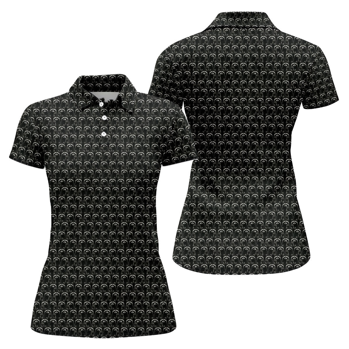 Funny Rude Raccoon Middle Finger Black Polo Shirt, Women's Golf Polo, Golf Tops For Women
