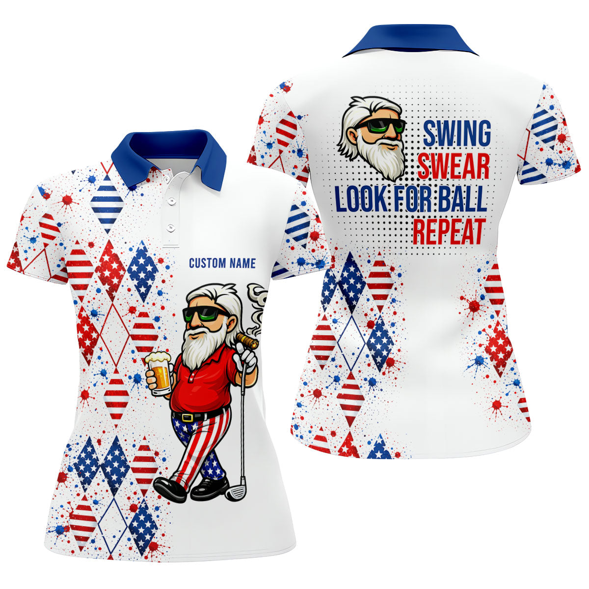 Patriotic Man Golf And Beer Argyle Pattern 4th Of July Golf Shirt, 250 Years Golf Shirt For Women
