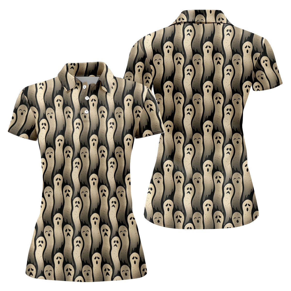 Halloween Ghost Pattern Golf Polo Shirt, Women's Golf Polo, Ladies Golf Shirts