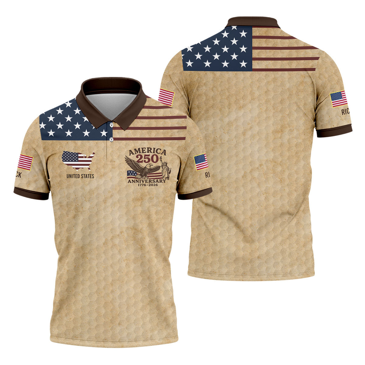 America 250 US Flag Pattern Retro Golf Shirt, Patriotic 4th Of July Golf Shirts For Men