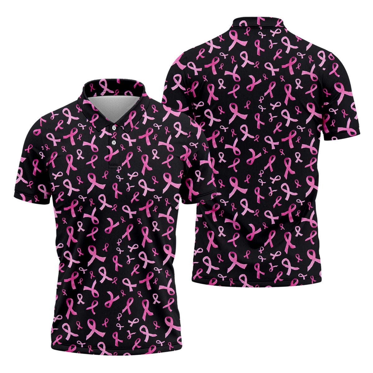 Watercolor Pink Ribbon Breast Cancer Polo Shirt, Polo Shirts For Men, Printed Golf Shirts