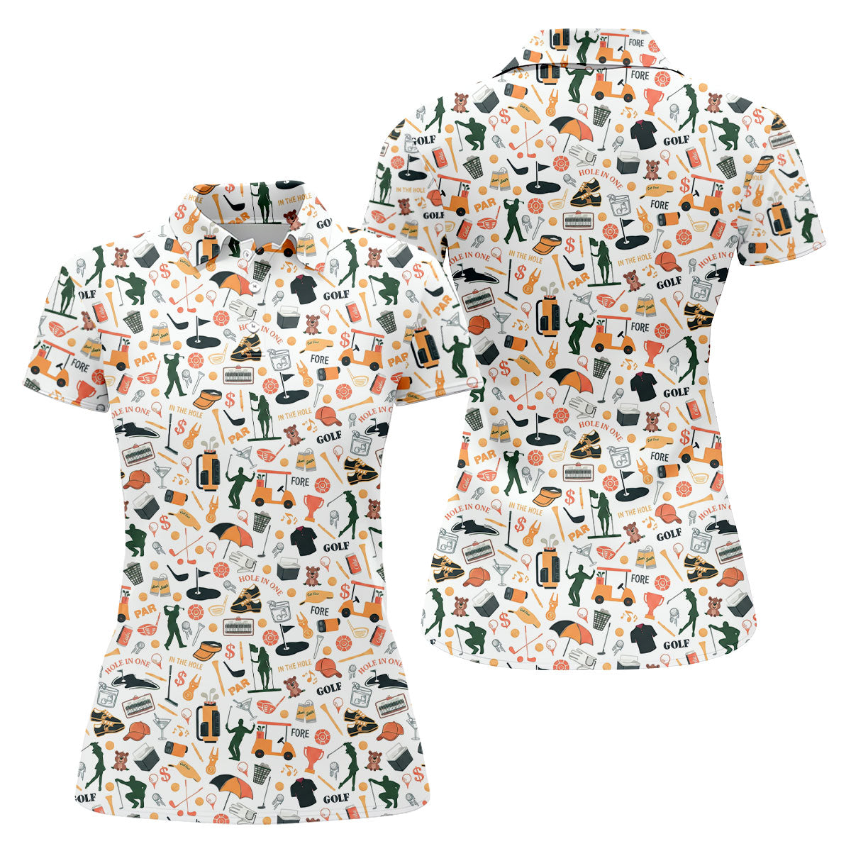 Golf Equipment Cart Ball Pattern Polo Shirt, Women’s Golf Polo, Performance Golf Shirt