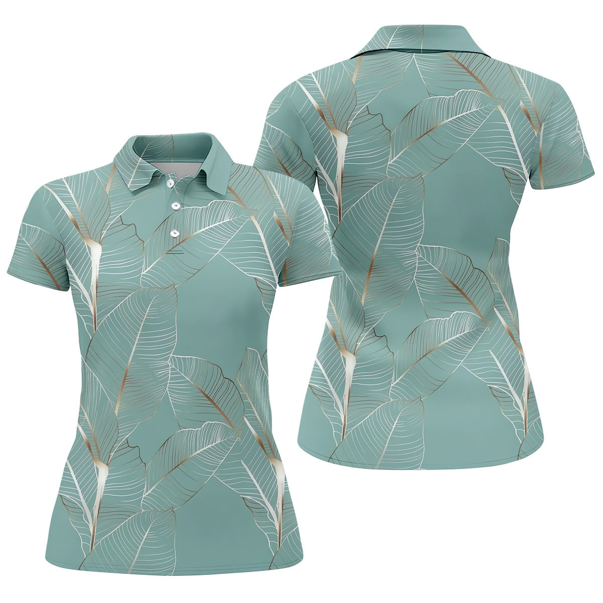 Tropical Leaves Blue Grey Golf Shirt, Summer Hawaiian Golf Shirt, Golf Shirt For Women