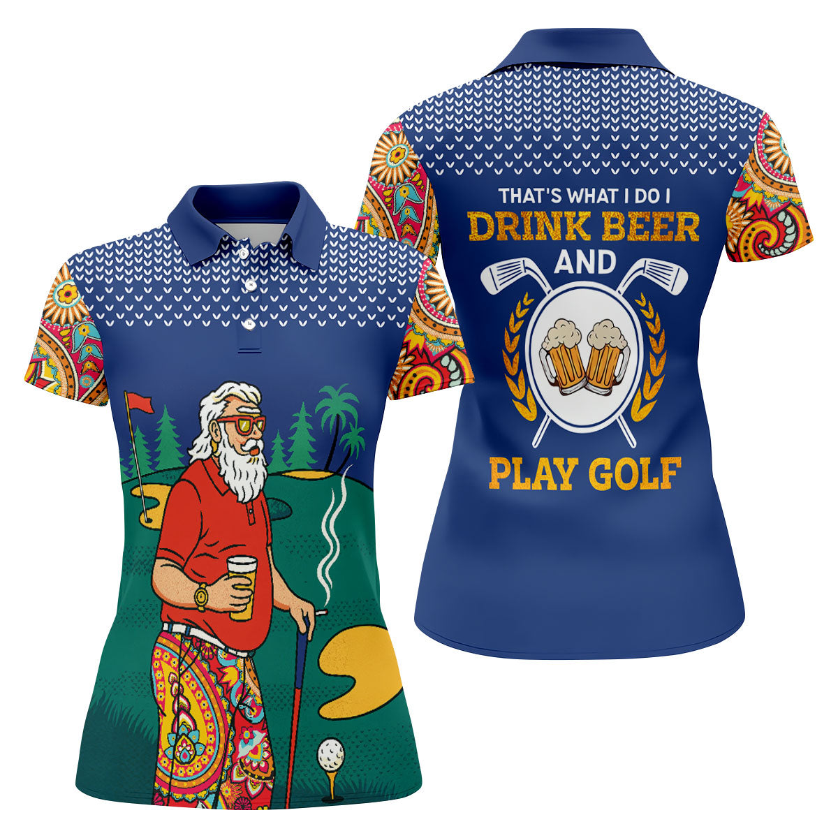 Funny Bearded Golfer With Paisley Pants Golf Polo Shirt, Ladies Golf Shirts, Women’s Golf Apparel