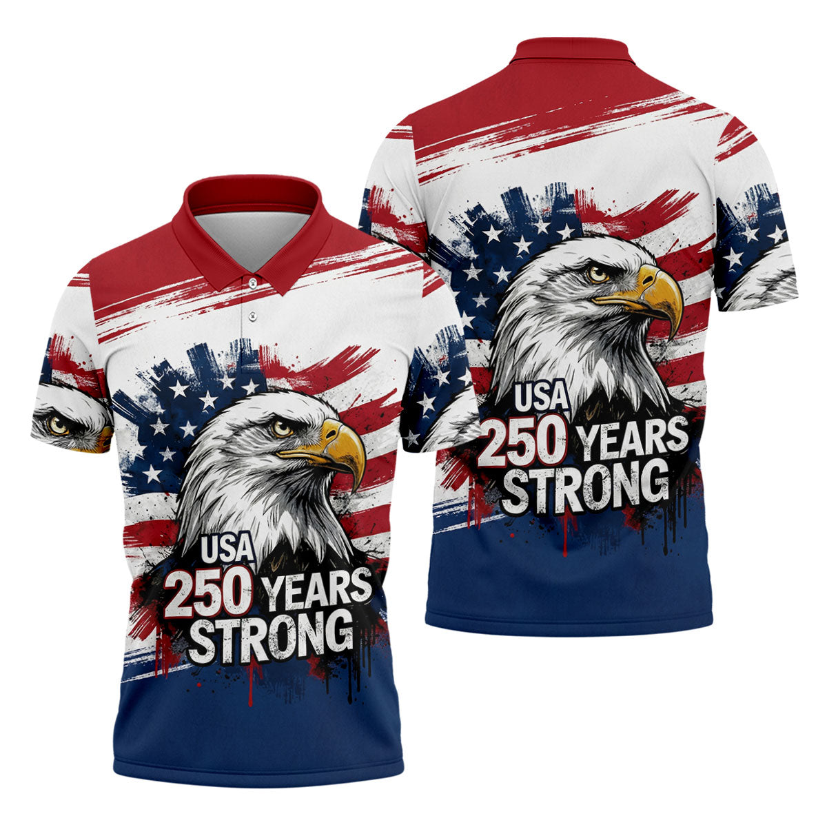 USA 250 Years Strong Bald Eagle American Flag Golf Shirt, Patriotic 4th Of July Golf Shirts For Men