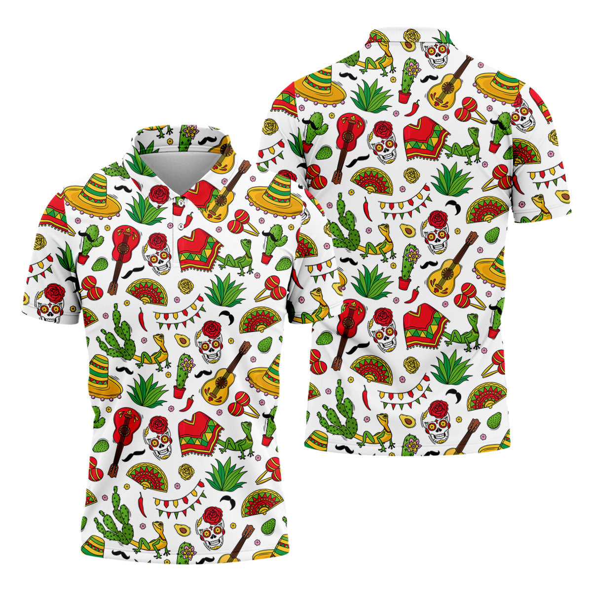 Mexican Instruments Funny Cacti Golf Tops For Men, Cinco De Mayo Celebration Golf Shirts For Men