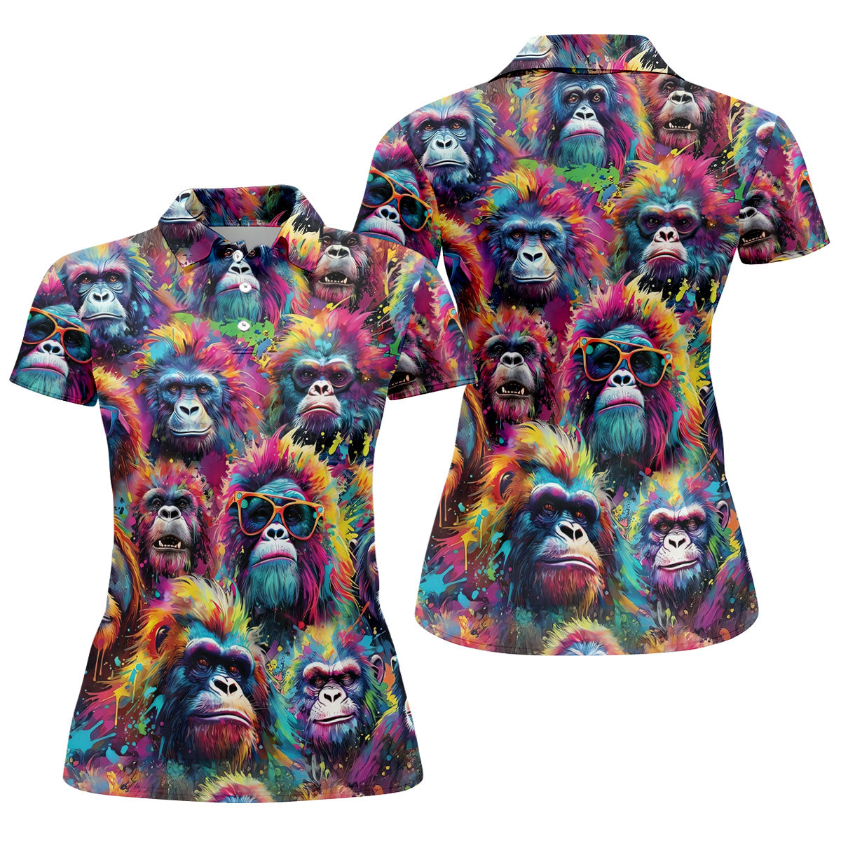 Street Art Style Cool Gorilla Hawaiian Golf Shirt, Tropical Theme Golf Shirt For Women