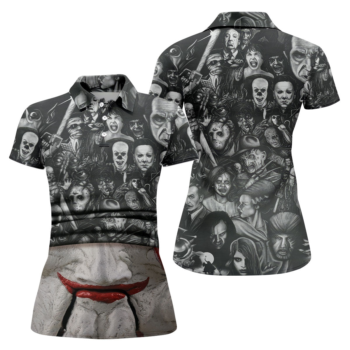 Red Smile Clown Horror Character Halloween Polo Shirt, Women's Golf Tops, Ladies Golf Top