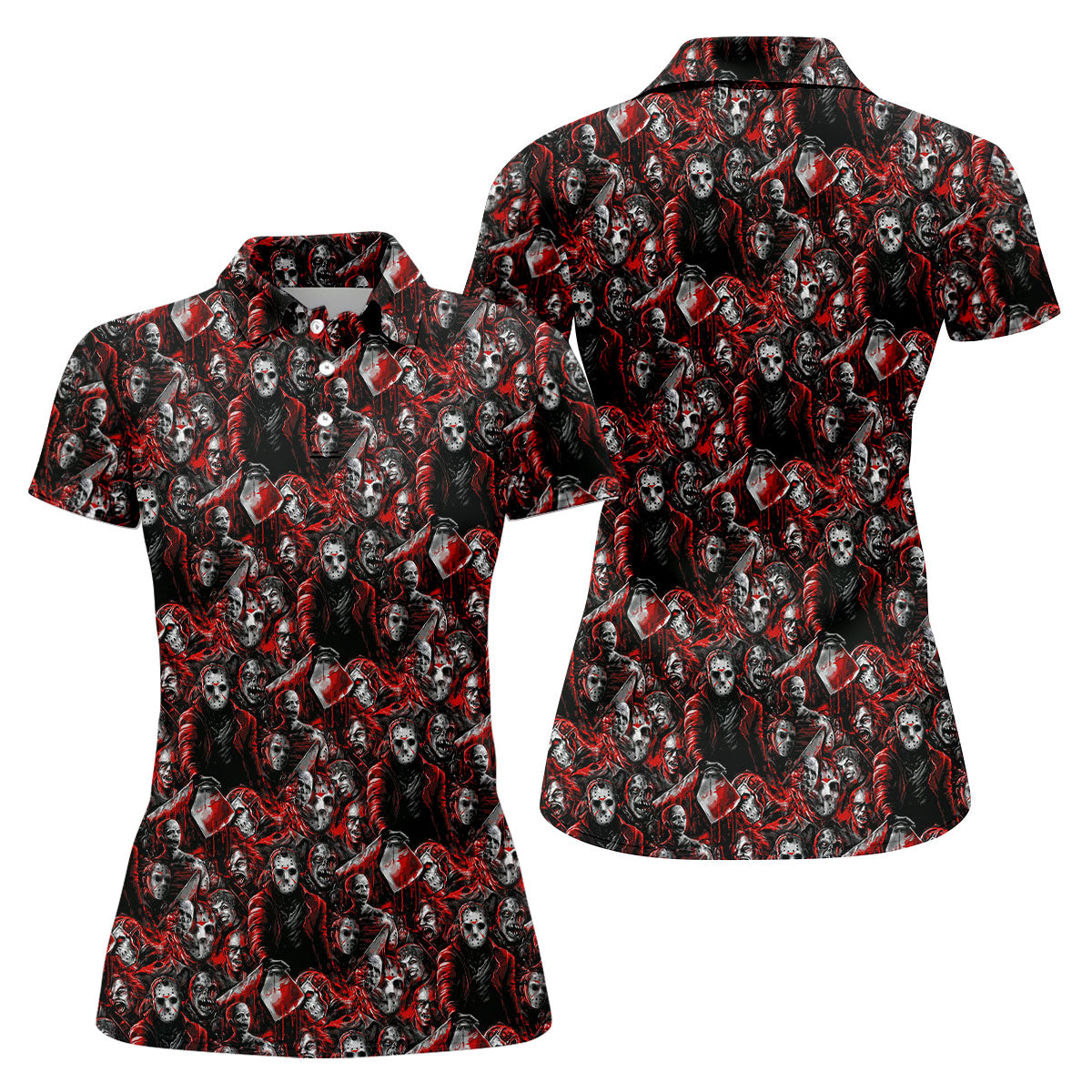 Horror Character Slasher Pattern Golf Polo Shirt, Womens Golf Tops, Ladies Golf Shirts