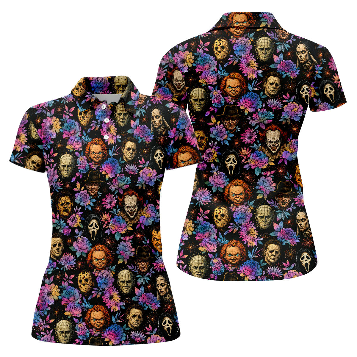 Floral Horror Character Halloween Golf Shirt, Golf Shirts For Women, Women's Golf Apparel