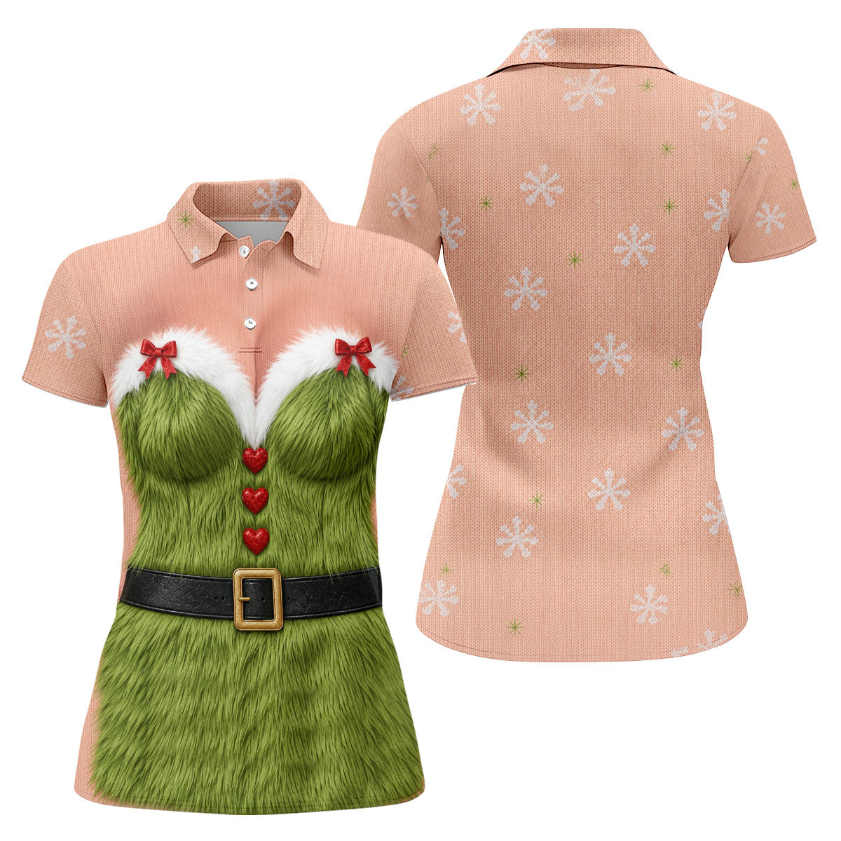Funny Green Furry Christmas Costume Polo Shirt, Women’s Golf Polo, Ladies Golf Tops