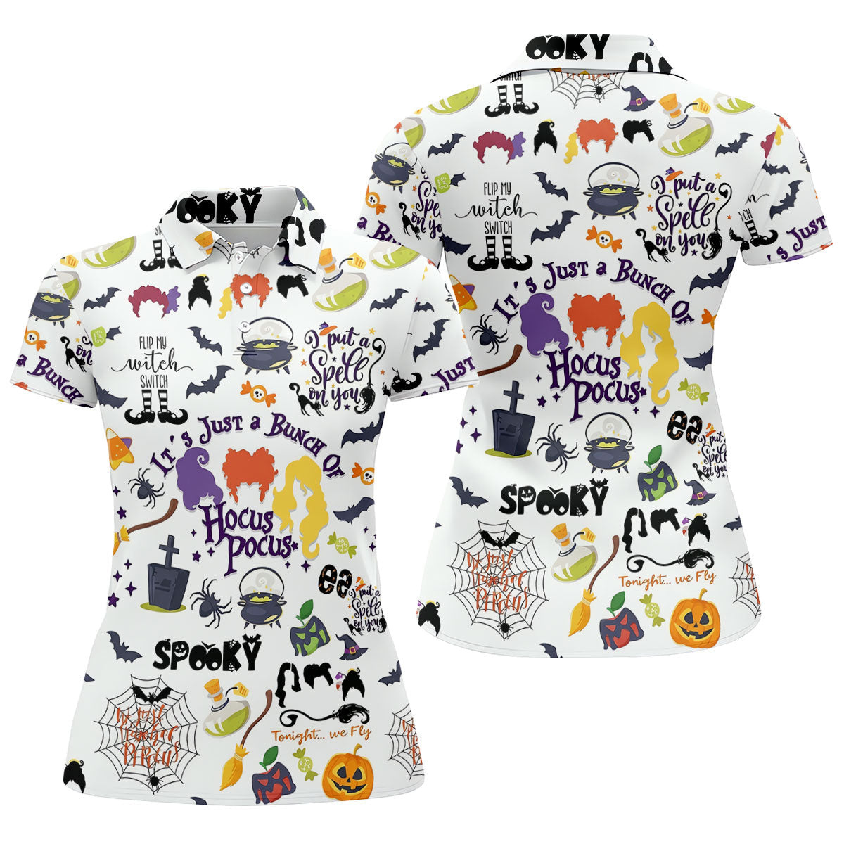 Halloween Witch Pattern Golf Polo Shirt, Golf Polo For Women, Womens Golf Apparel