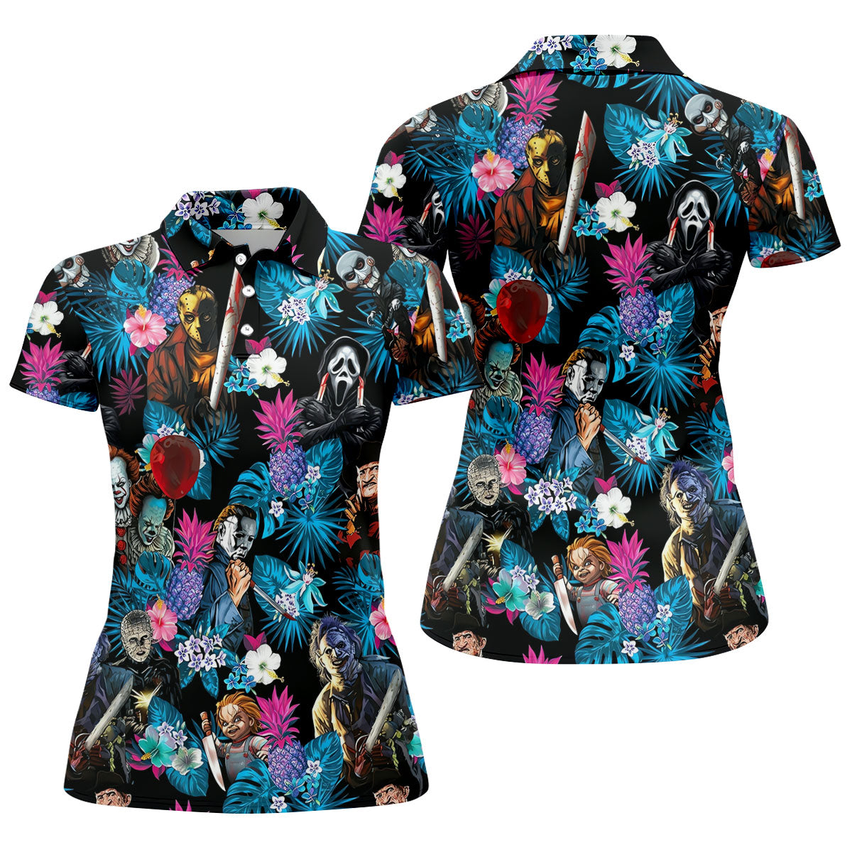 Tropical Horror Character Halloween Golf Shirt, Golf Shirts For Women, Women's Golf Apparel