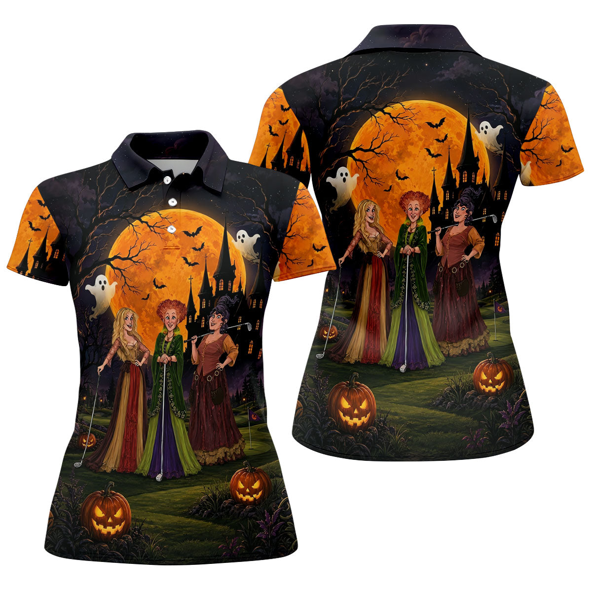 Three Witches Horror Character Golf Polo Shirt, Halloween Costume, Golf Shirts For Women