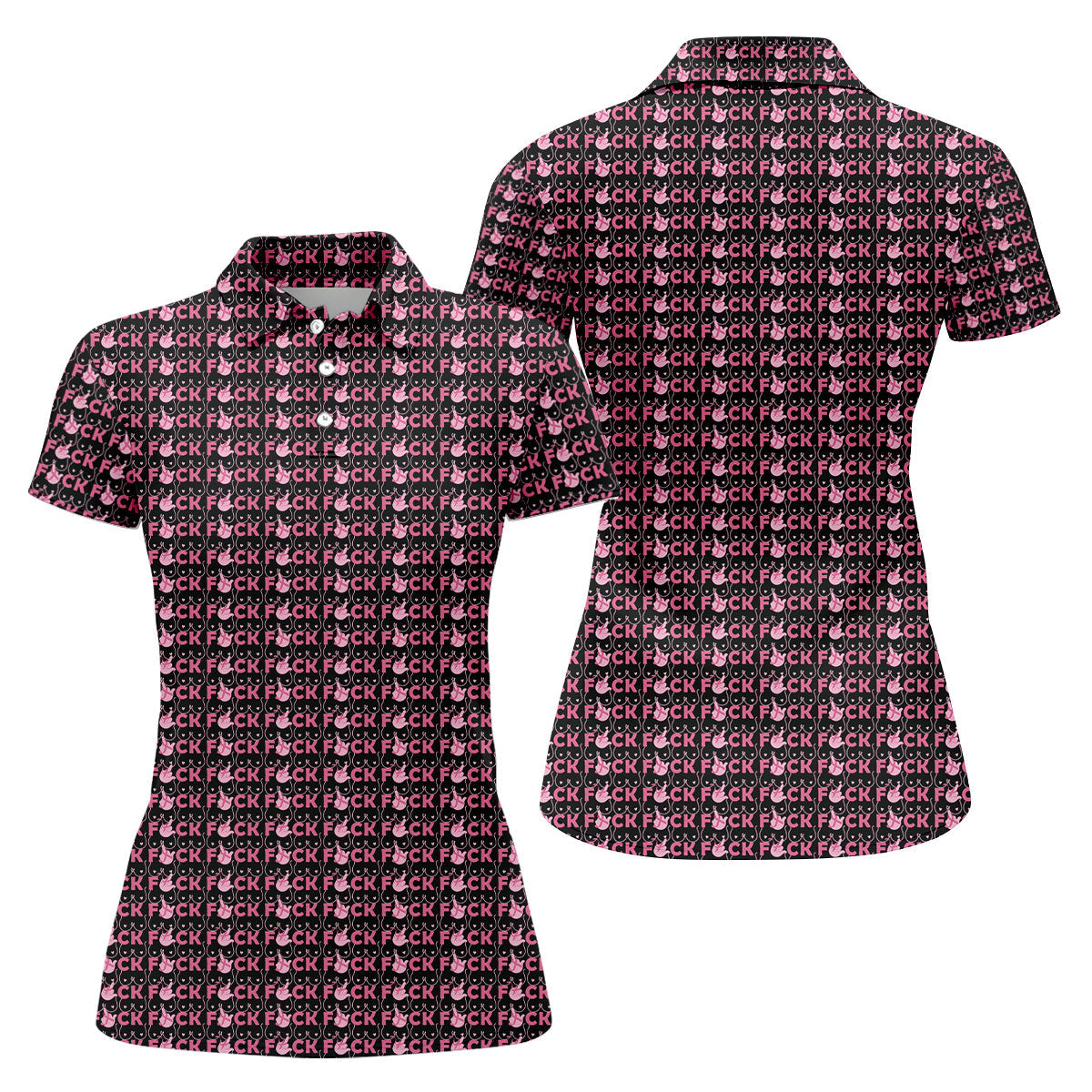 Fuck Breast Cancer Pink Ribbon Golf Polo Shirt, Women’s Golf Tops, Golf Shirts For Women