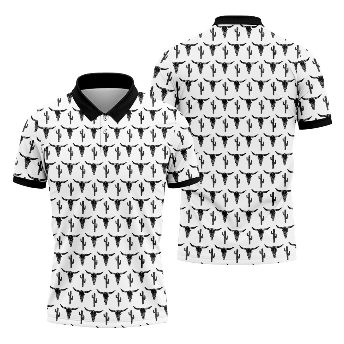 Longhorn Cow Skull Western Theme White Golf Tops For Men, Polo Shirts For Men, Golf Shirts For Men