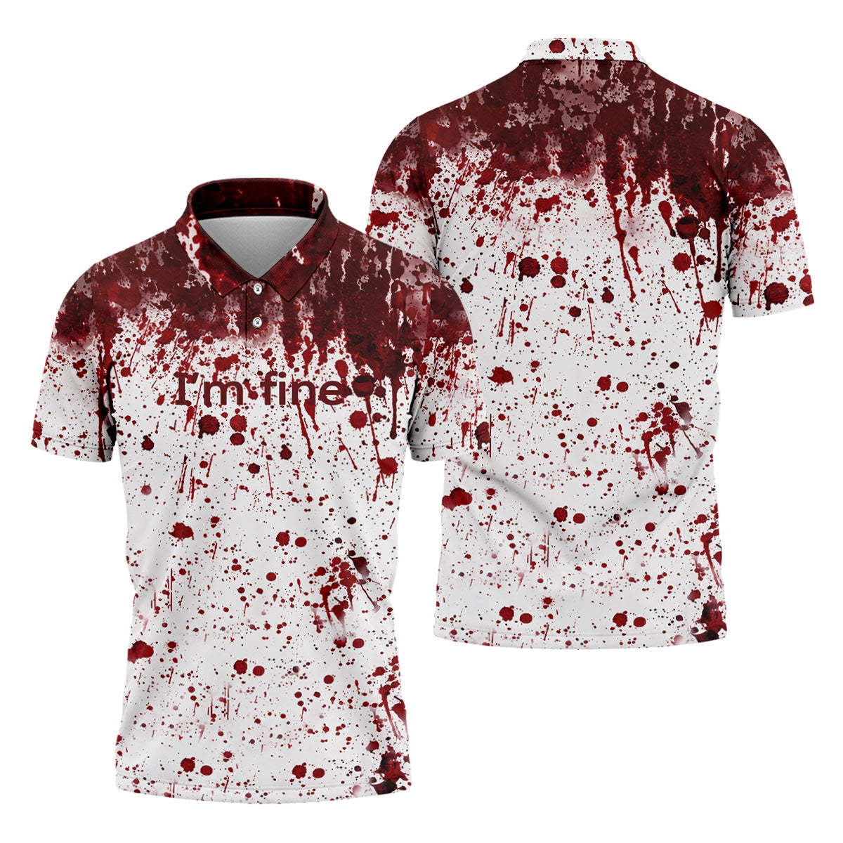 I'm Fine Bloody Splatter Halloween Golf Polo Shirt for Men, Mens Golf Shirts, Golf Apparel For Men