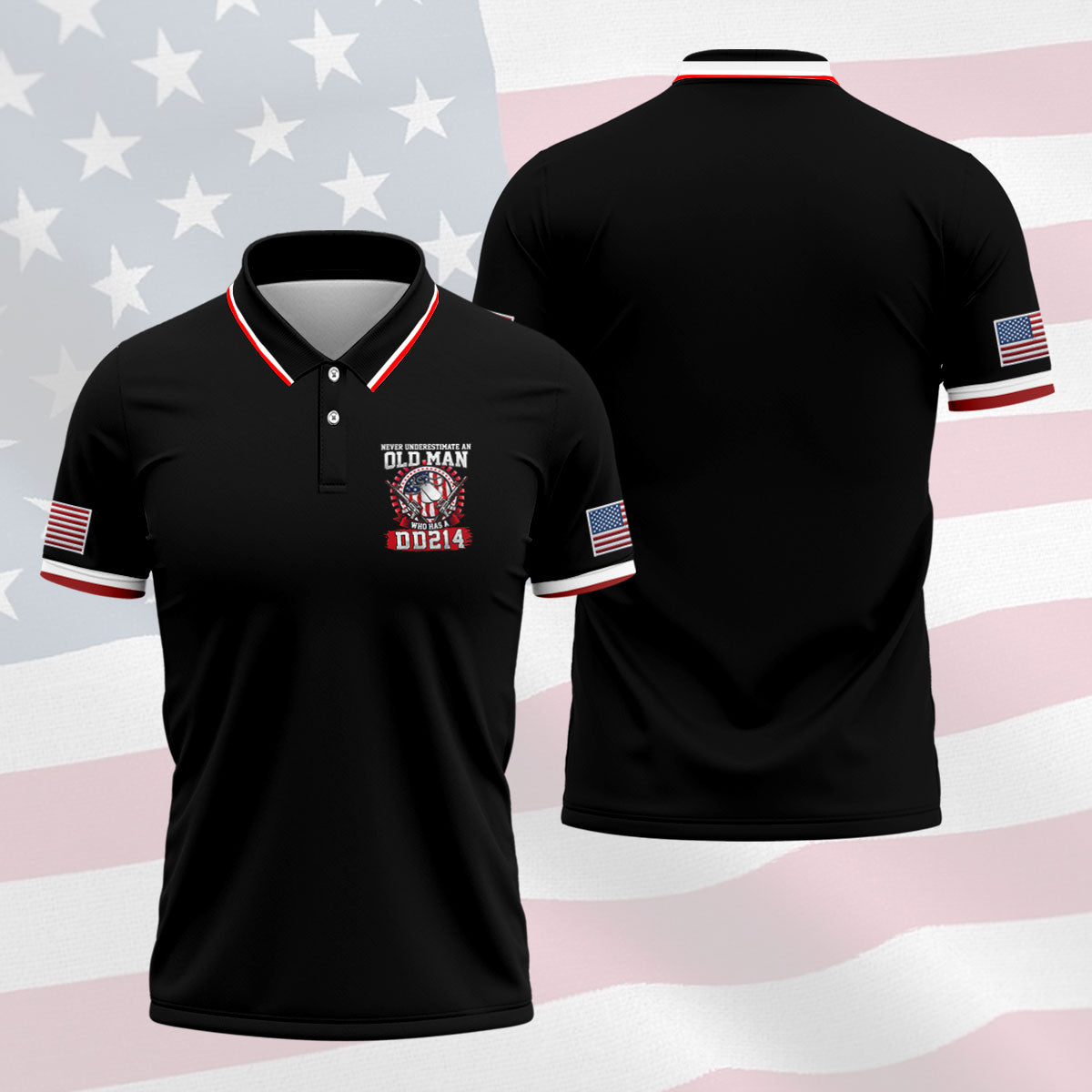 Never Underestimate An Old Man Who Was A DD214 Veterans Golf Shirts For Men, 250 Years Patriotic Golf Shirt