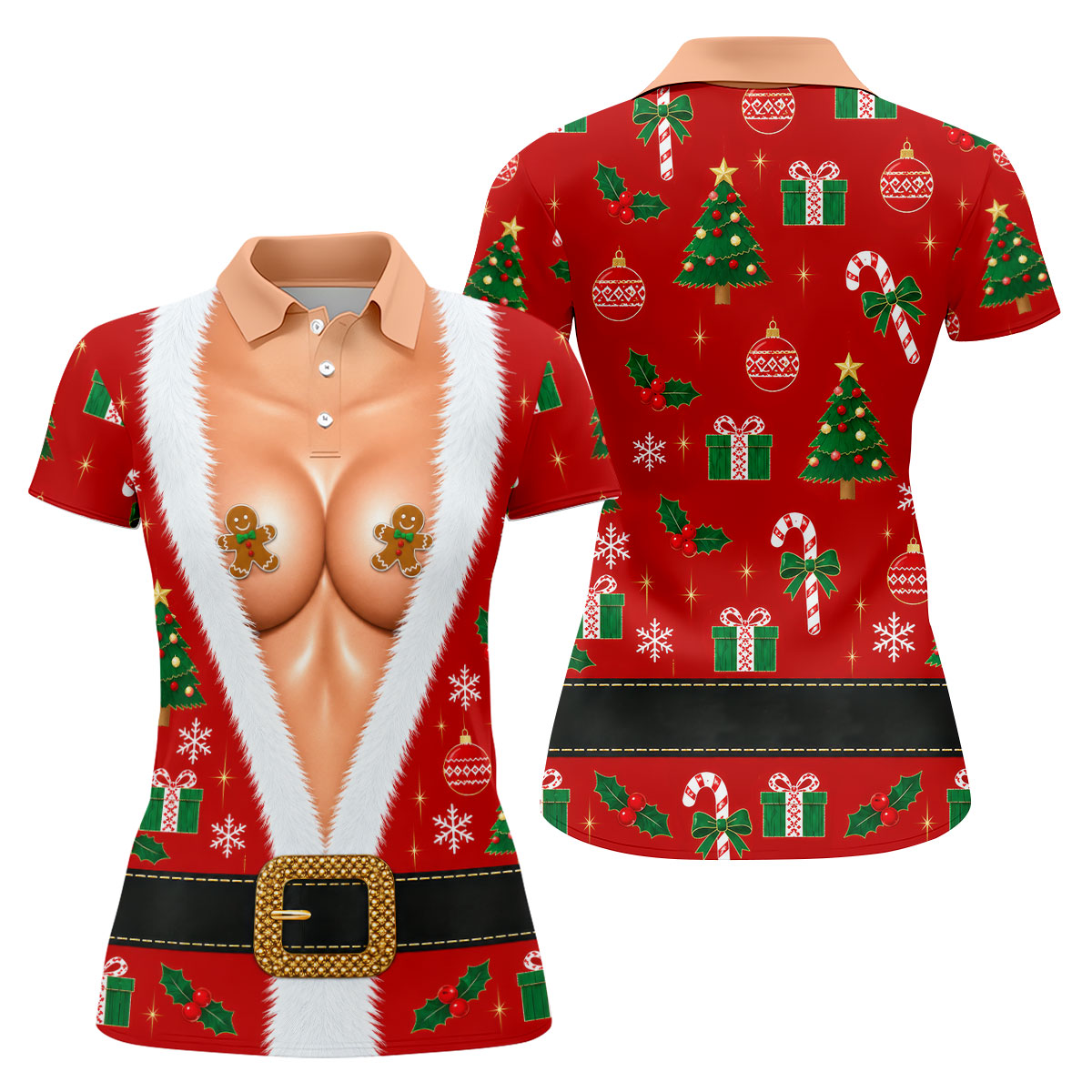 Gingerbread Costume Christmas Golf Shirt, Ladies Golf Shirt, Golf Tops For Women