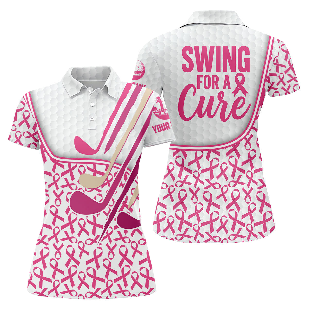 Custom Pink Ribbon Golf Club Breast Cancer Polo Shirt, Women’s Golf Polo, Ladies Golf Top