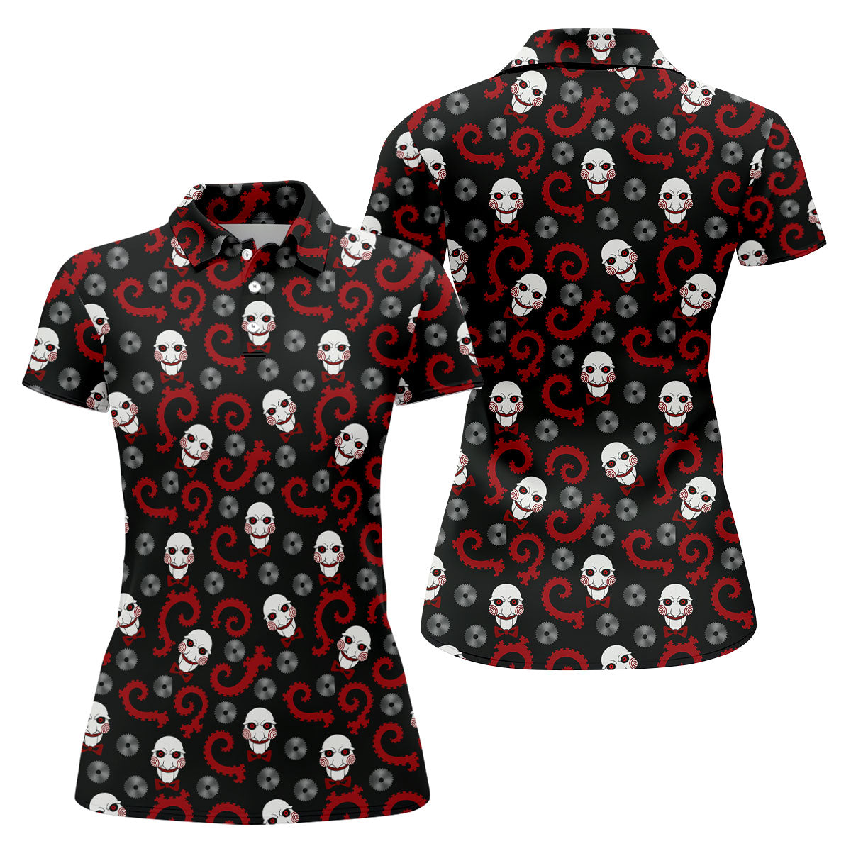 Creepy Puppet Spiral Halloween Golf Polo Shirt, Horror Movie Shirt, Golf Shirts For Women