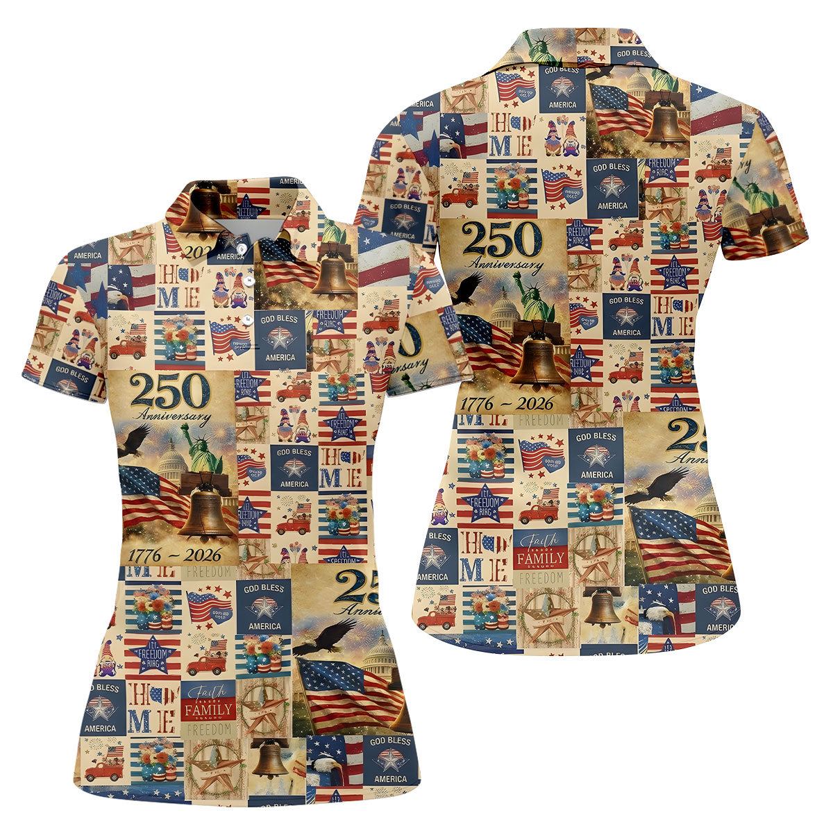 God Bless America Celebrating 250 Retro Golf Shirt, Patriotic 4th Of July Golf Shirt For Women