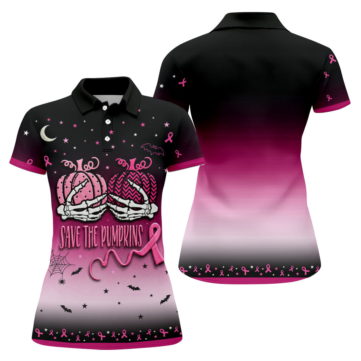 Save The Pumpkins Halloween Breast Cancer Golf Polo Shirt, Ladies Golf Shirts