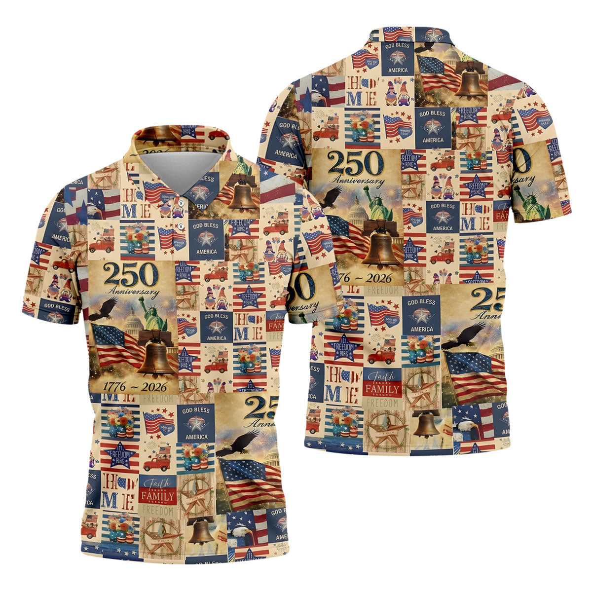 God Bless America Celebrating 250 Retro Golf Shirt, Patriotic 4th Of July Golf Shirts For Men