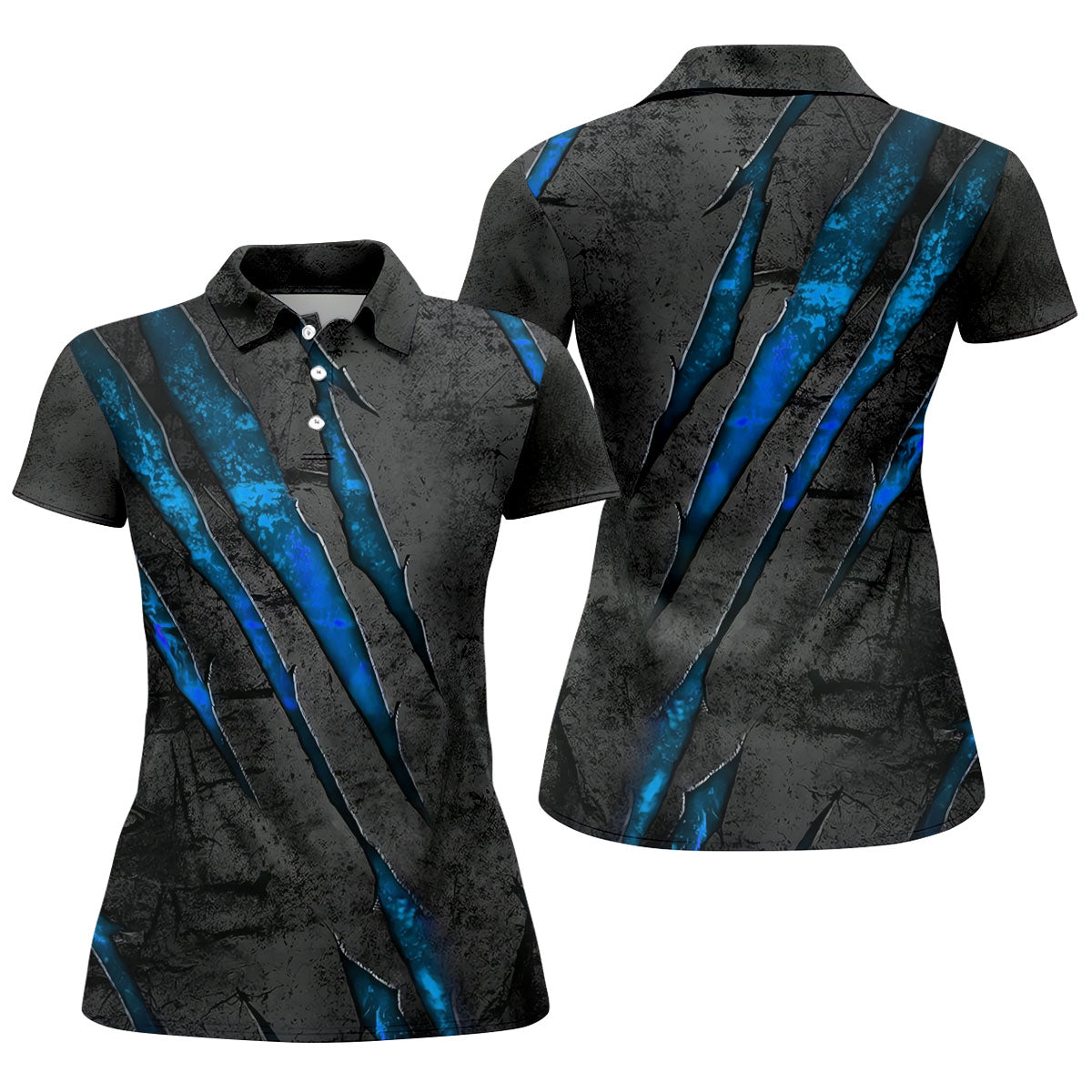 Blue Claw Marks Hawaiian Golf Shirt, Scratch Print Women's Golf Tops, Ladies Golf Shirts