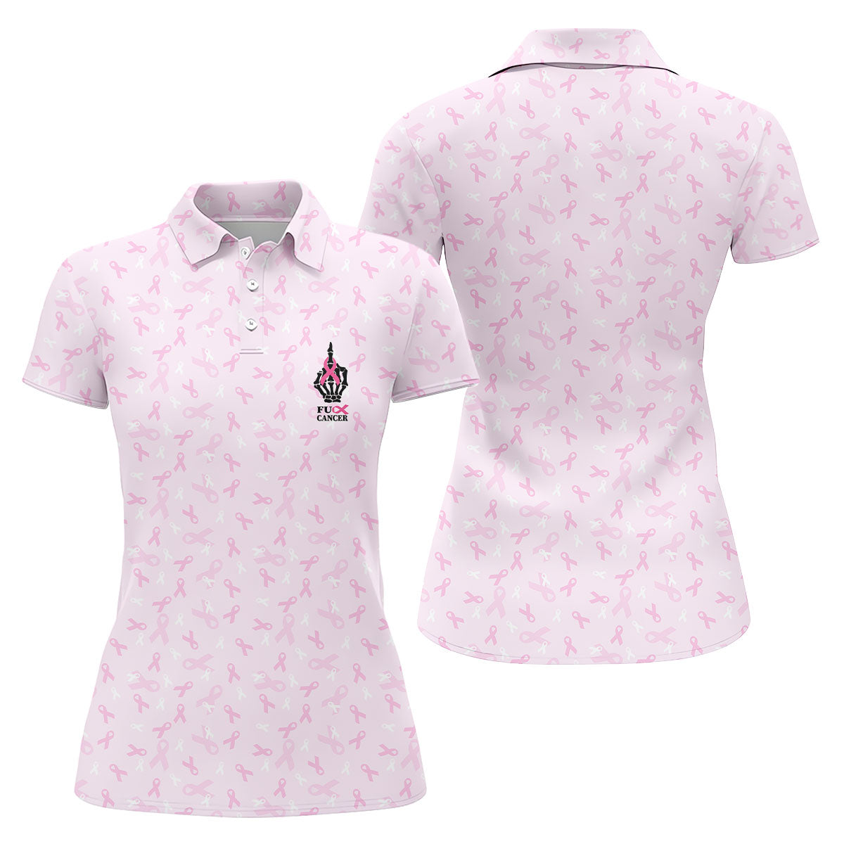 Fuck Cancer Skeleton Hand Breast Cancer Polo, Ladies Golf Shirts, Golf Tops For Women