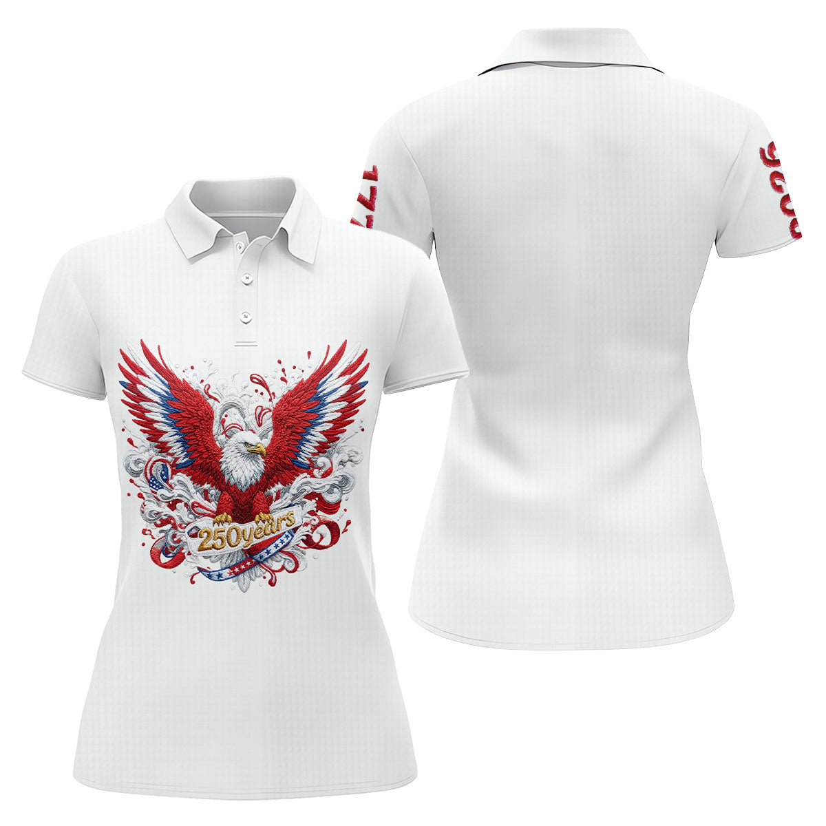 US Bald Eagle Embroidery Effect Patriotic Golf Shirt, 4th Of July Golf Shirt, 250th Anniversary Women Golf