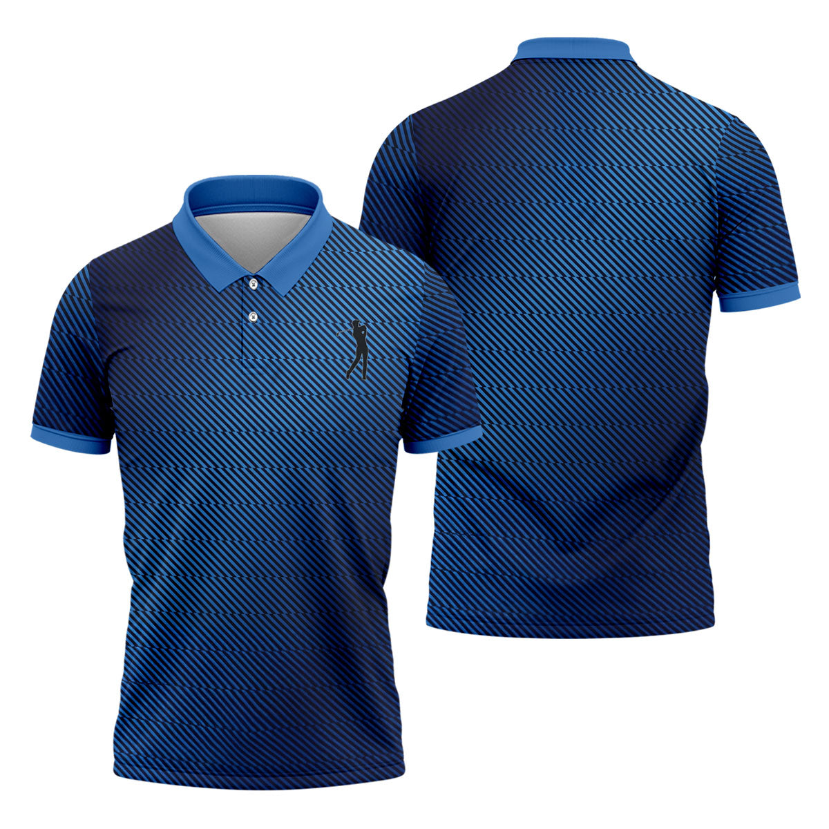 Retro Abstract Gradient Stripe Blue Lines Golf Shirt, Patriotic 4th Of July Golf Shirts For Men