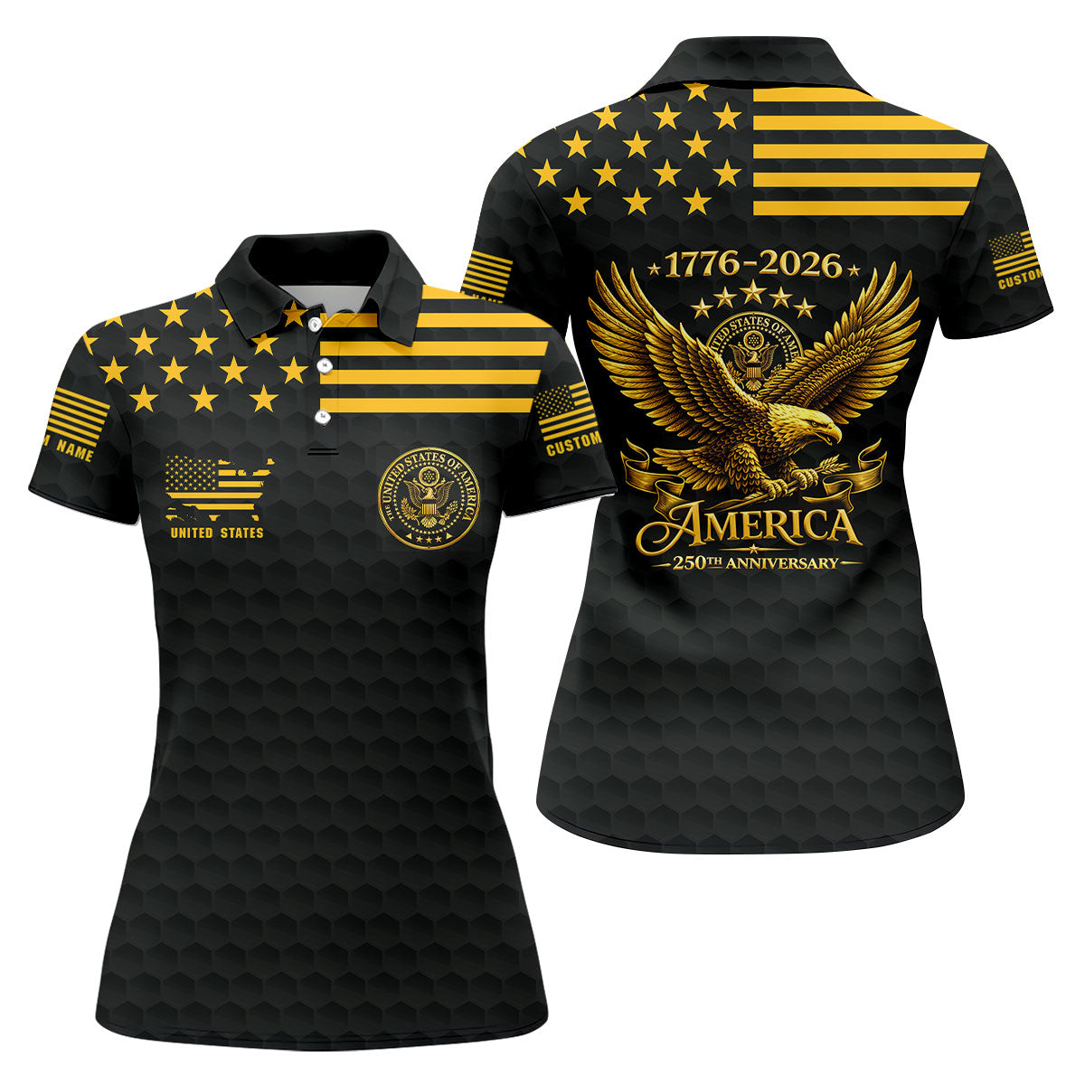 America 250th Anniversary Golf Ball Pattern Patriotic Golf Shirt, 4th Of July Golf Shirt For Women