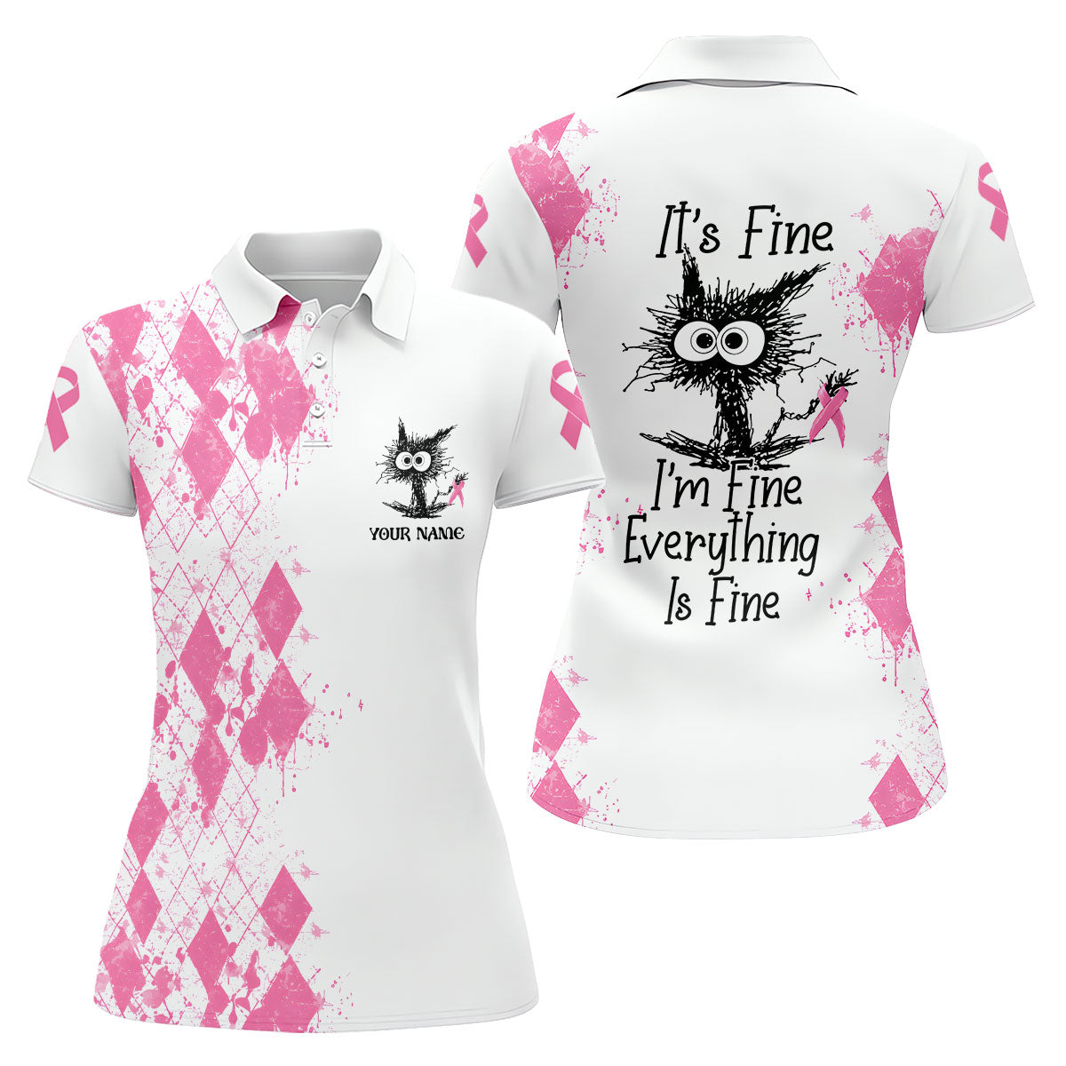 Custom Im Fine Everything Is Fine Breast Cancer Polo Shirt, Womens Golf Tops, Ladies Golf Tops