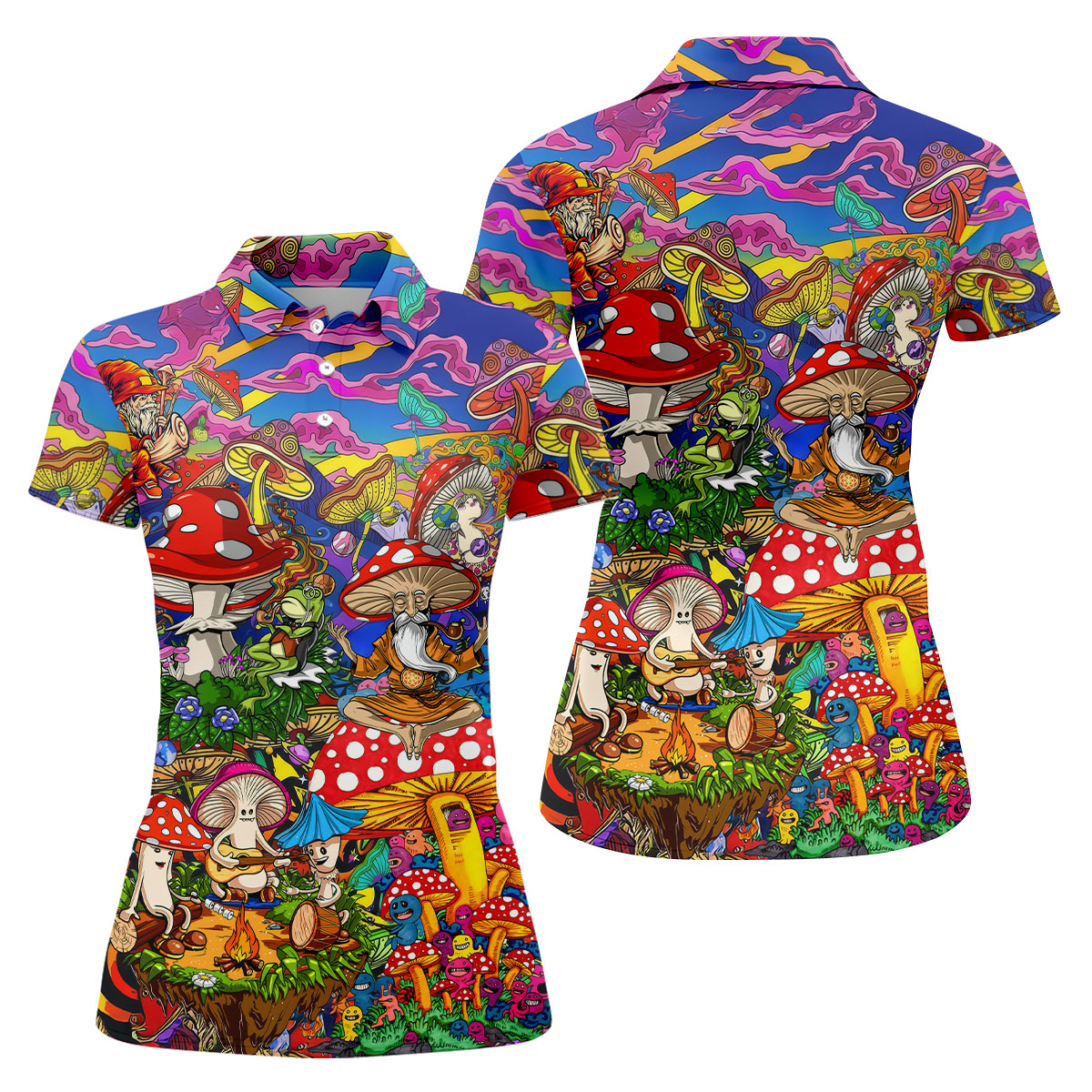 Psychedelic Mushroom Forest Fantasy Golf Polo, Women's Golf Polo, Printed Golf Shirt