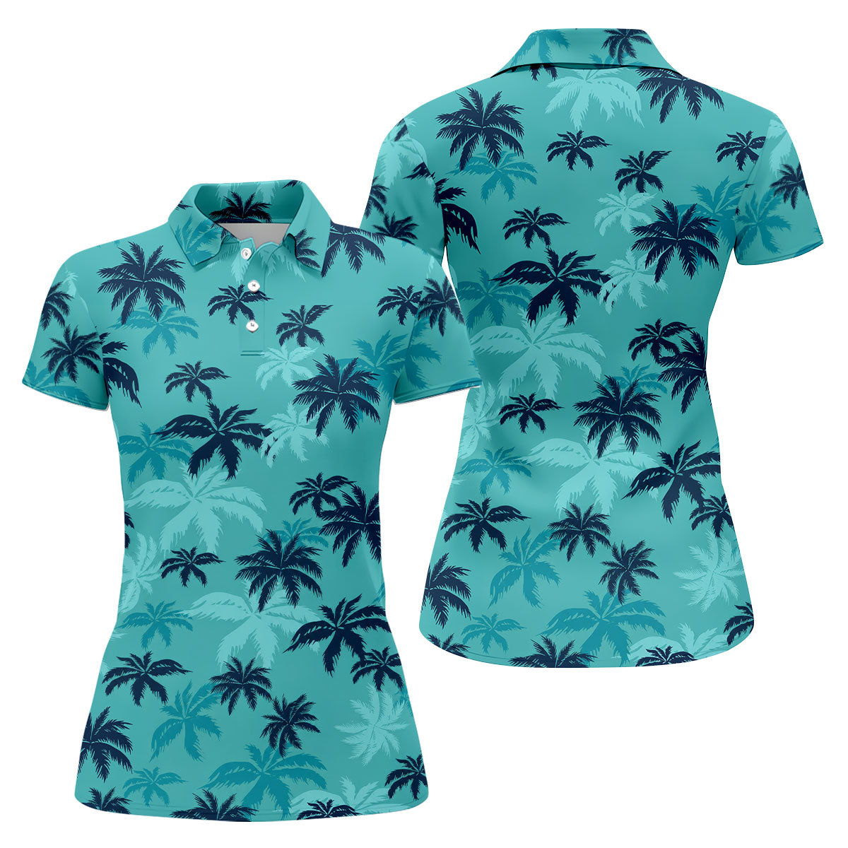 Turquoise Palm Tree Tropical Golf Shirt, Women's Golf Shirt, Golf Polo For Women, Golf Shirts For Women