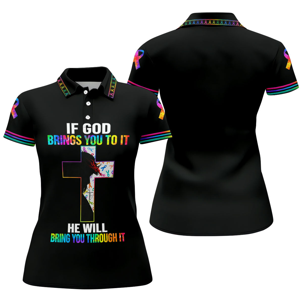 If God Brings You To It Cross Cancer Polo Shirt, Women's Golf Polo, Ladies Golf Shirts