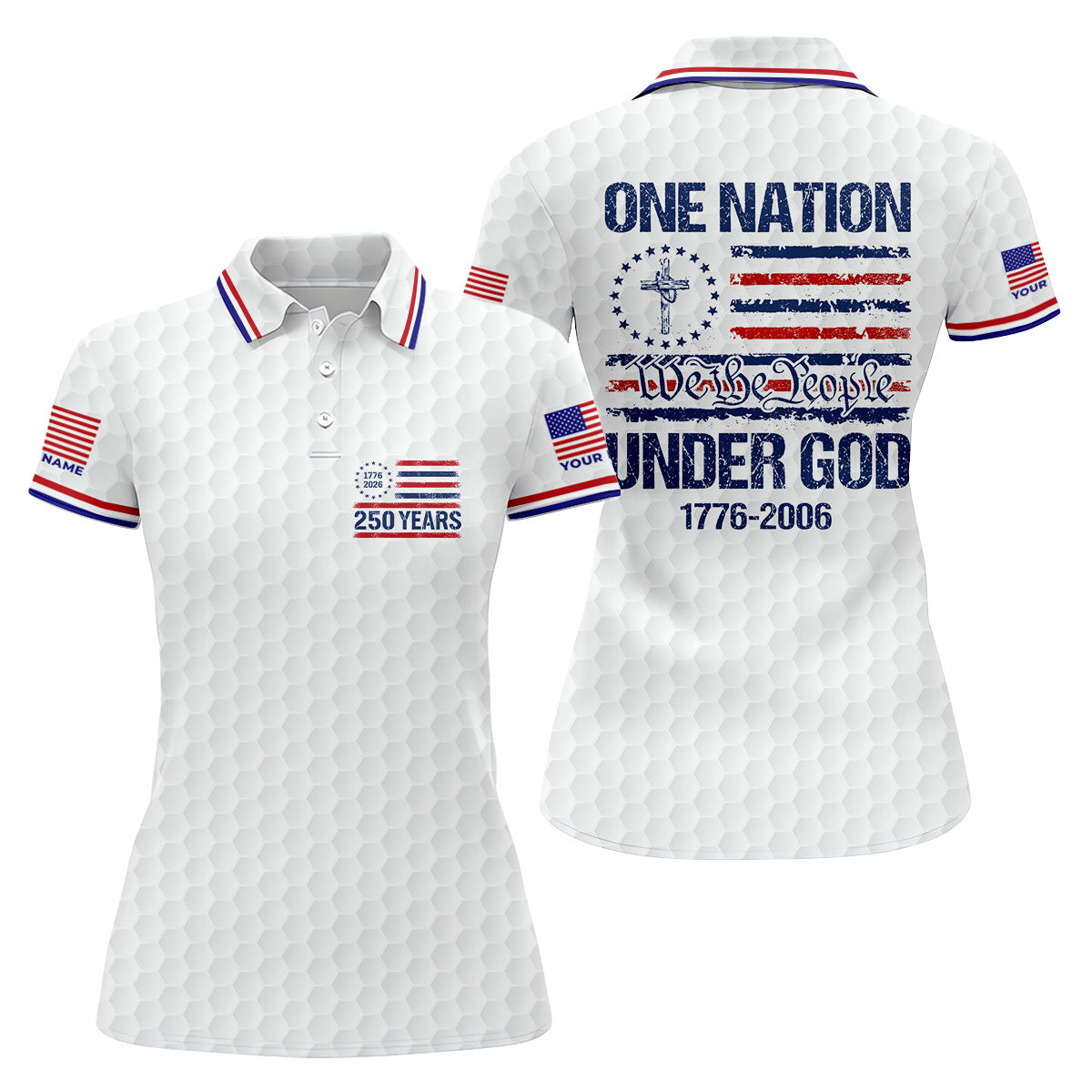 One Nation Under God We The People White Golf Shirt, 250 Years 4th Of July Golf Shirt For Women