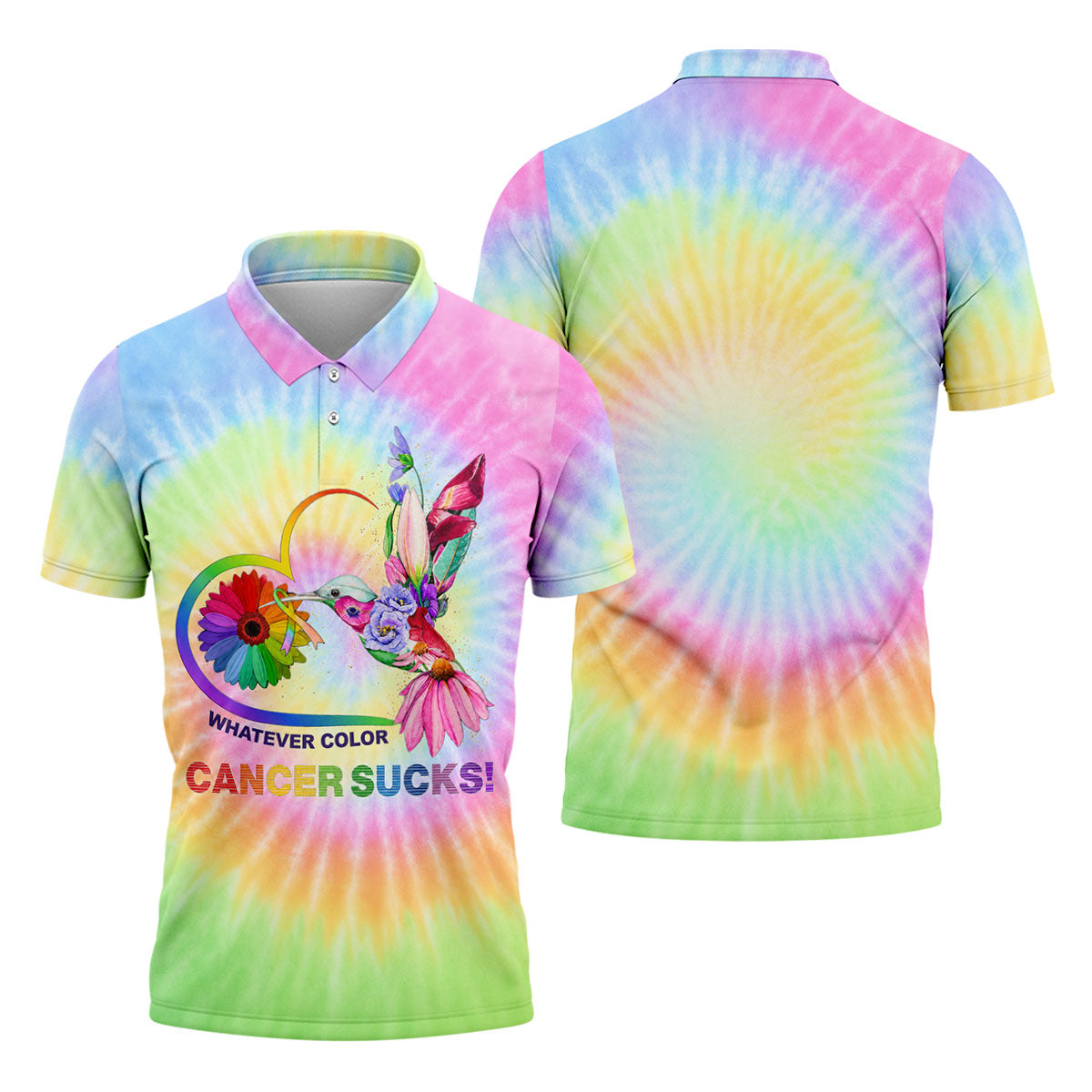 Whatever Color Cancer Sucks Hummingbird Polo Shirt, Mens Golf Polo, Printed Golf Shirts