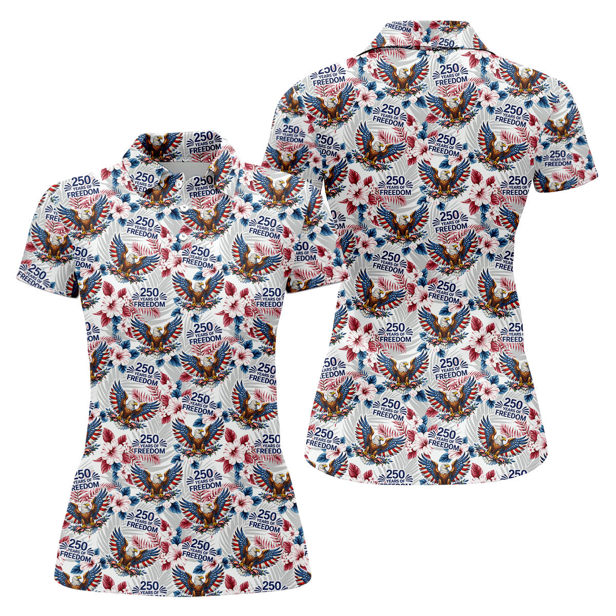 250 Years Of Freedom US Bald Eagle Tropical Theme Ladies Golf Shirts, Patriotic 4th Of July Golf Shirt For Women
