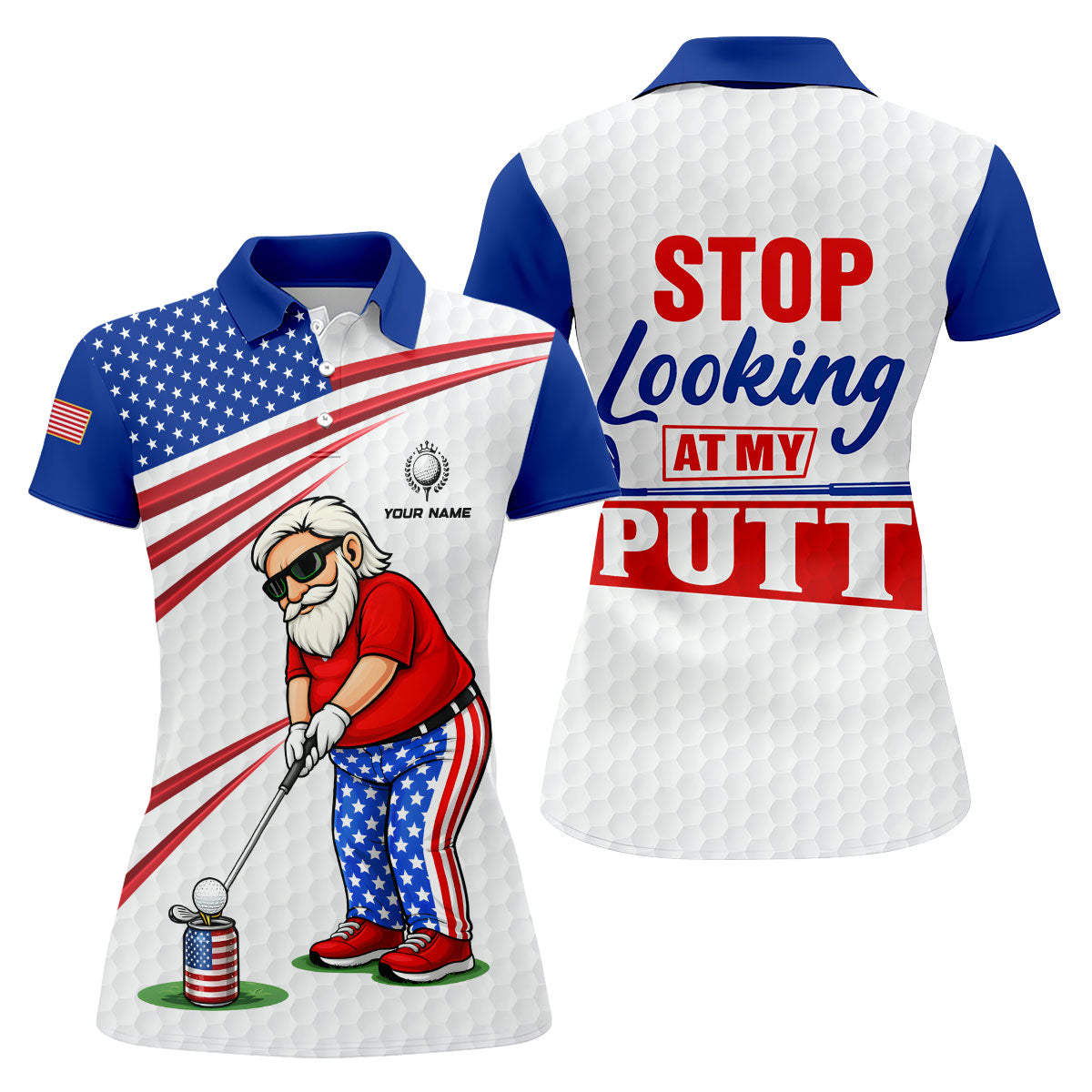 Stop Looking At My Putt Golf Ball Pattern 250 Years Patriotic 4th Of July Golf Shirt For Women
