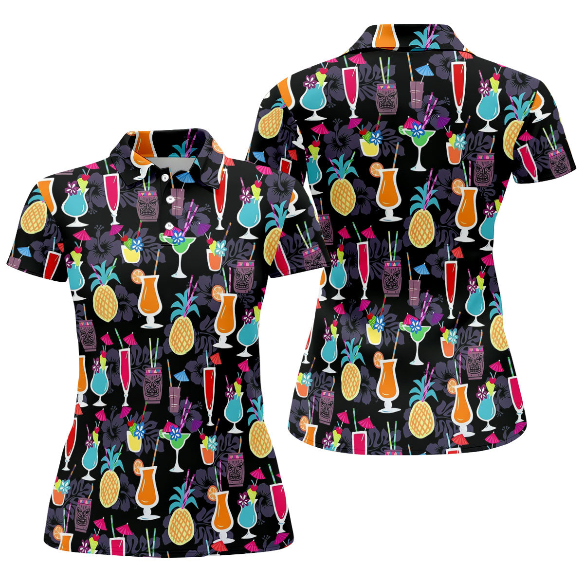 Tropical Drinks Dark Floral Cinco De Mayo Celebration Fiesta Themed Ladies Golf Tops, Golf Shirt For Women