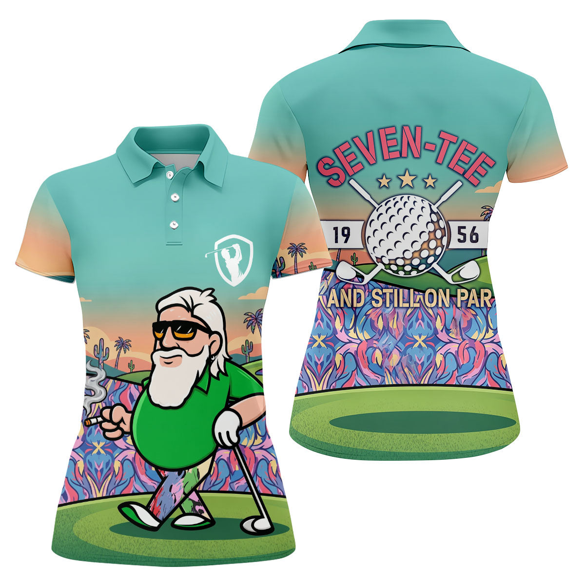 Retro Desert Bearded Golfer Women's Golf Tops, Golf Polo For Women, Women’s Golf Apparel