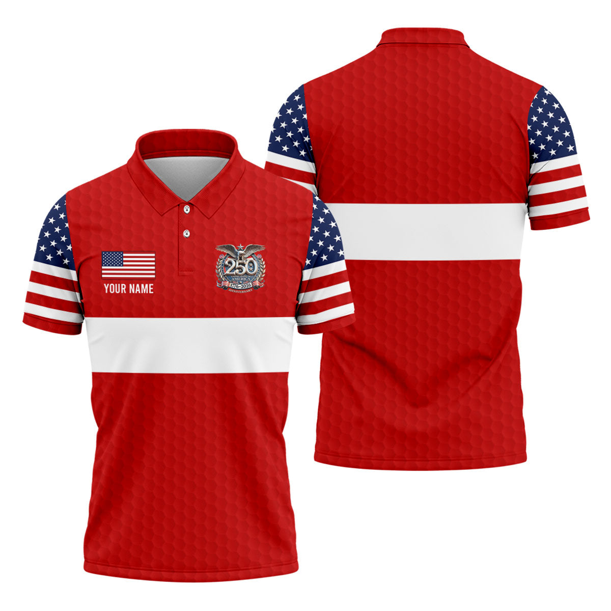 250 Years Red White Blue Stars And Stripes Golf Shirt, Patriotic 4th Of July Golf Shirts For Men